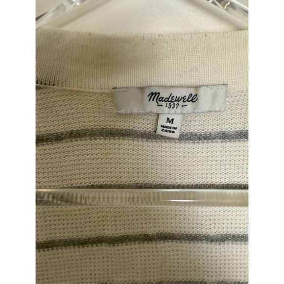 Madewell The Pocket Knit Cream/Gray Cardigan In Stripe Medium Y2K Academia Light - Picture 2 of 4